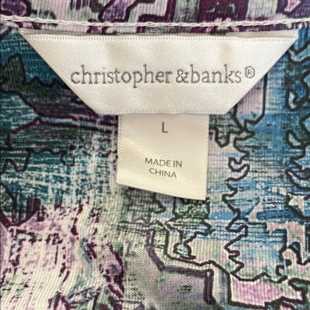 NWOT Christopher & Banks Blue and Purple Mosiac Long Sleeve Top - Picture 6 of 7